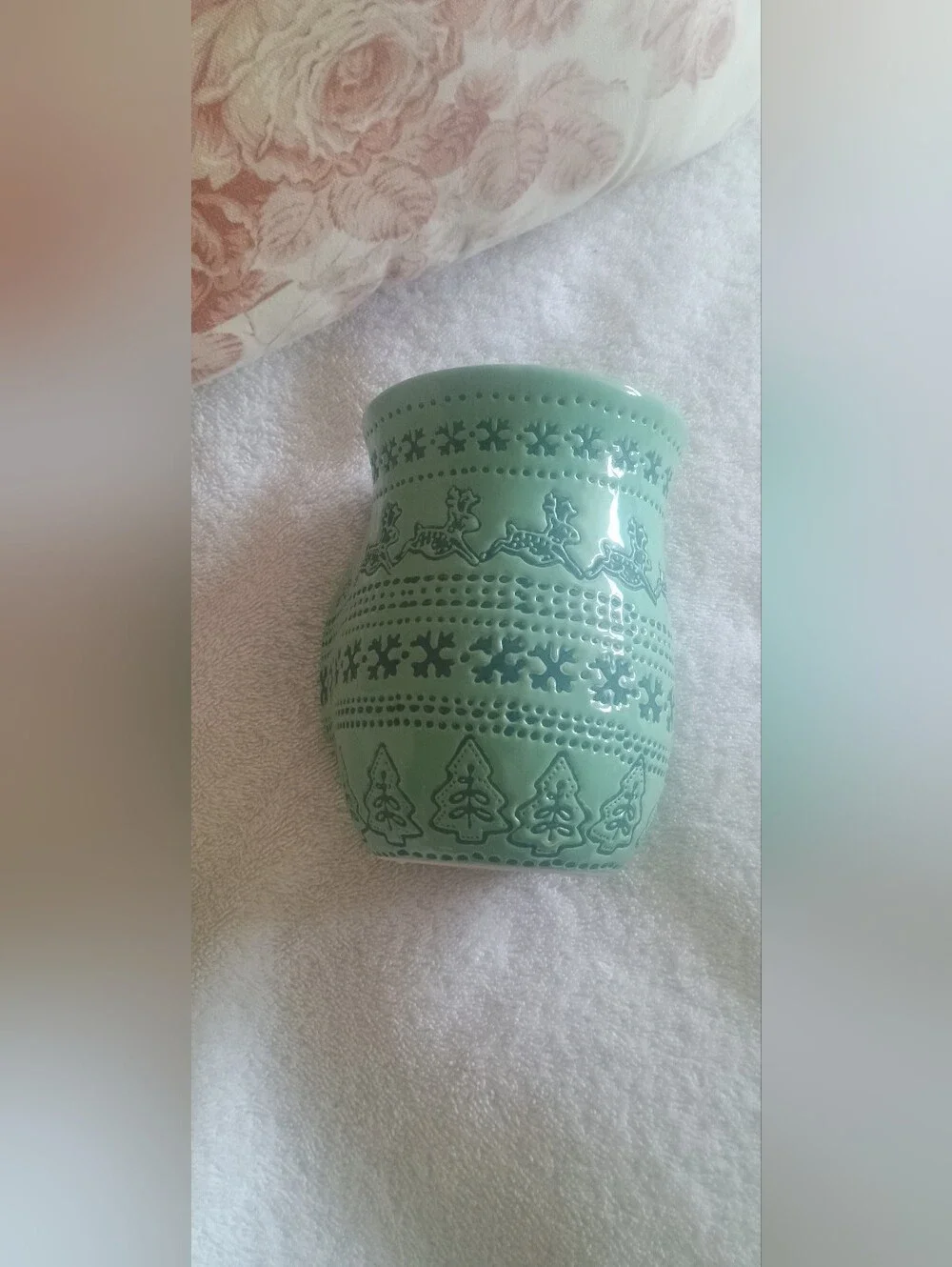 Mint Green Ceramic Holiday Pattern Mug